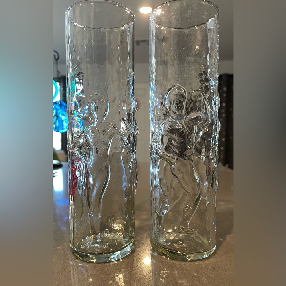 Vintage Libbey Nude Glasses Male Body Builder Female Dancer Highball Tumbler